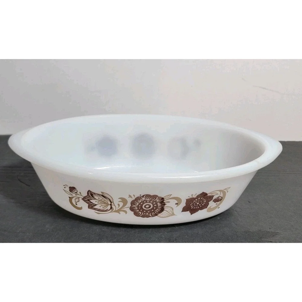 Vintage Glasbake Casserole Dish Autumn Tone Floral 1 Quart J235 No Lid